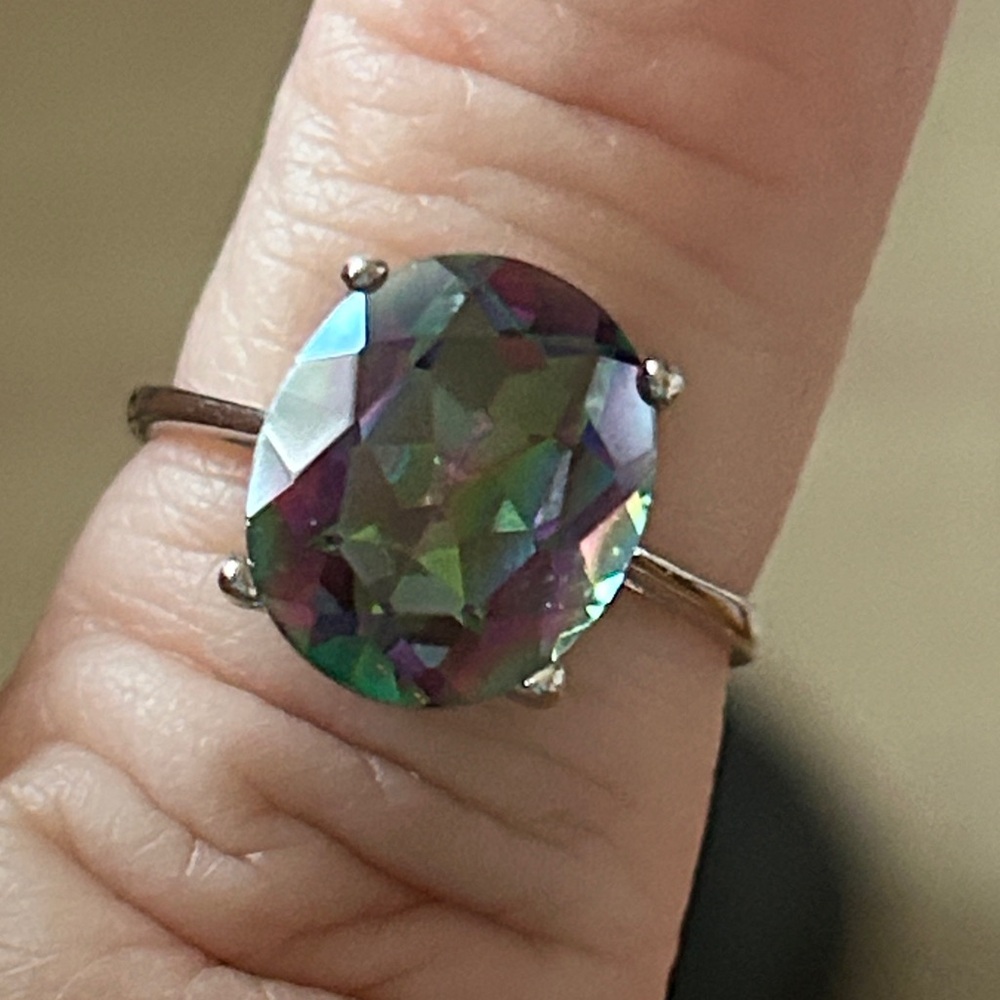 Elegant Mystic Topaz Stone 925 Sterling Silver Ring size 7‎